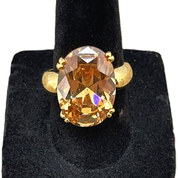 Oval Orange Gemstone Gold Tone Statement Ring Jewelry Engagement Gift Size 7 - Picture 1 of 9